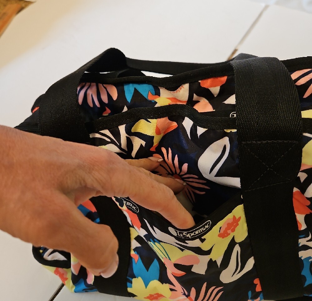 Le Sport Sac Black Floral Canvas Travel Duffel Bag - Women's Weekender - Picture 8 of 14